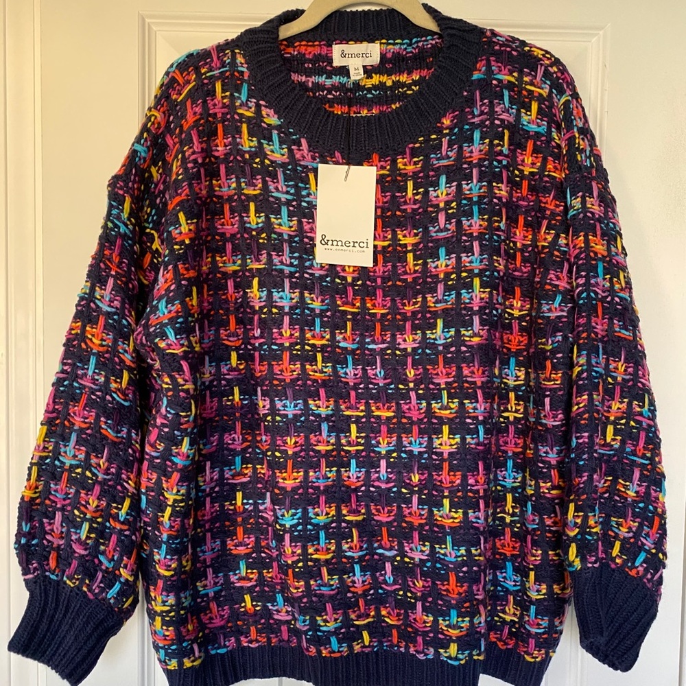 NWT &Merci Medium Rainbow Tweed Sweater